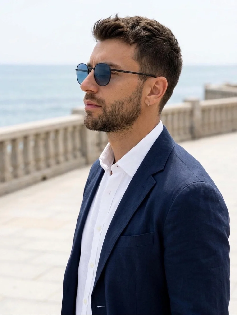 Carolina Lemke Berlin Reico Black With Blue Lens Round Metal Sunglasses Unisex